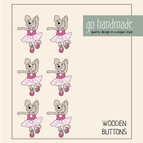 Holzknöpfe - Maus Emily- 6 Stück - Go Handmade
2