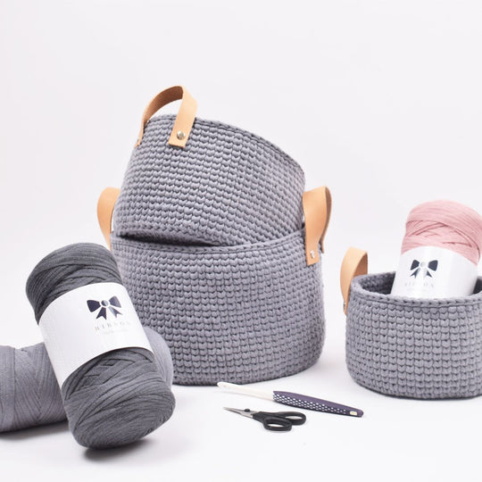 Ribbon Körbe mit Lederhenkel in 3 Größen