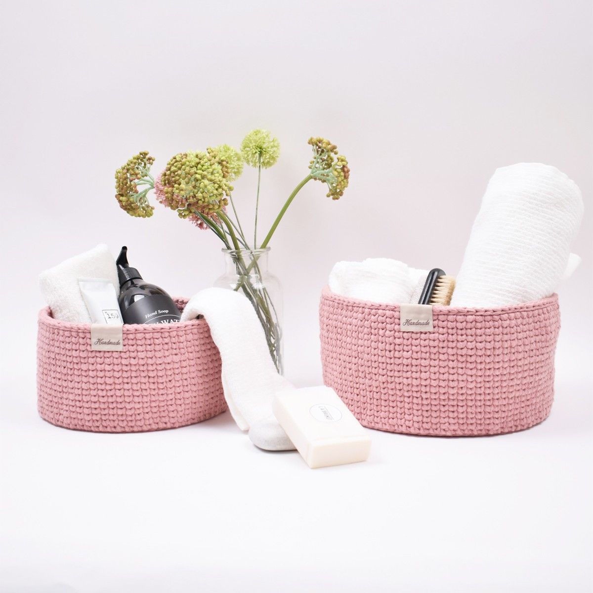 Ribbon Körbe mit rundem Lederboden – Knit Stitch – Hobbii