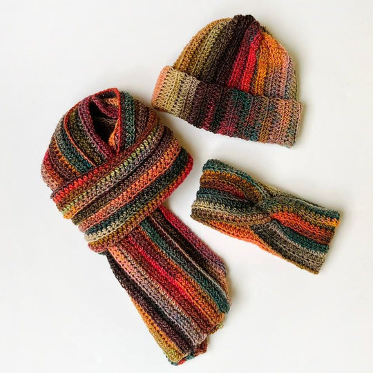 Autumn Hugs Set – Schal, Mütze und Stirnband